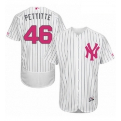 Mens Majestic New York Yankees 46 Andy Pettitte Authentic White 2016 Mothers Day Fashion Flex Base MLB Jersey