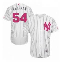 Mens Majestic New York Yankees 54 Aroldis Chapman Authentic White 2016 Mothers Day Fashion Flex Base Jersey