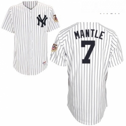 Mens Majestic New York Yankees 7 Mickey Mantle Authentic White 75TH Patch MLB Jersey