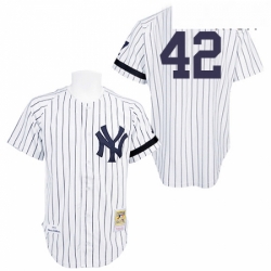 Mens Mitchell and Ness Practice New York Yankees 42 Mariano Rivera Authentic White Throwback MLB Jersey