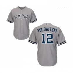 Mens New York Yankees 12 Troy Tulowitzki Replica Grey Road Baseball Jersey 