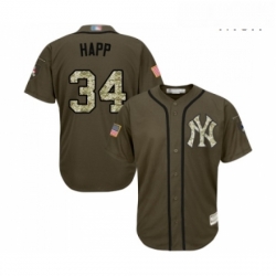 Mens New York Yankees 34 JA Happ Authentic Green Salute to Service Baseball Jersey 