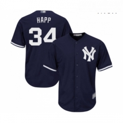 Mens New York Yankees 34 JA Happ Replica Navy Blue Alternate Baseball Jersey 