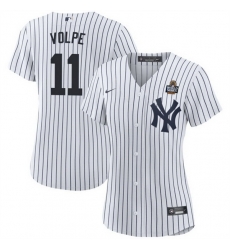 Women New York Yankees 11 Anthony Volpe White 2024 World Series With Name Cool Base Stitched Baseball Jersey