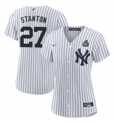 Women New York Yankees 27 Giancarlo Stanton White 2024 World Series Cool Base Stitched Baseball Jersey