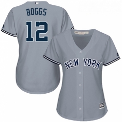 Womens Majestic New York Yankees 12 Wade Boggs Replica Grey Road MLB Jersey