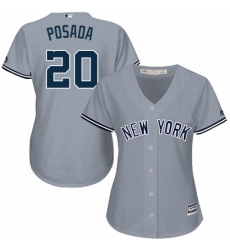 Womens Majestic New York Yankees 20 Jorge Posada Replica Grey Road MLB Jersey