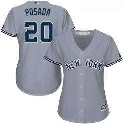 Womens Majestic New York Yankees 20 Jorge Posada Replica Grey Road MLB Jersey