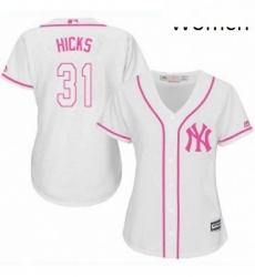 Womens Majestic New York Yankees 31 Aaron Hicks Authentic White Fashion Cool Base MLB Jersey