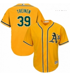 Mens Majestic Oakland Athletics 39 Blake Treinen Replica Gold Alternate 2 Cool Base MLB Jersey 