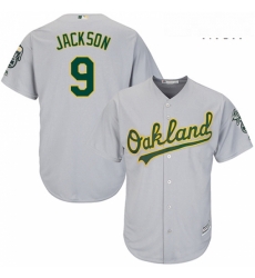 Mens Majestic Oakland Athletics 9 Reggie Jackson Replica Grey Road Cool Base MLB Jersey