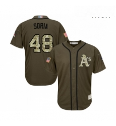 Mens Oakland Athletics 48 Joakim Soria Authentic Green Salute to Service Baseball Jersey 