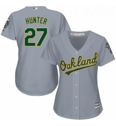 Womens Majestic Oakland Athletics 27 Catfish Hunter Replica Grey Road Cool Base MLB Jersey