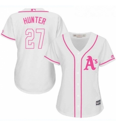 Womens Majestic Oakland Athletics 27 Catfish Hunter Replica White Fashion Cool Base MLB Jersey