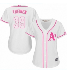 Womens Majestic Oakland Athletics 39 Blake Treinen Authentic White Fashion Cool Base MLB Jersey 