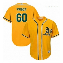 Youth Majestic Oakland Athletics 60 Andrew Triggs Authentic Gold Alternate 2 Cool Base MLB Jersey 