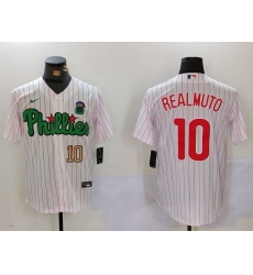 Men Philadelphia Phillies 10 J T  Realmuto White Green Cool Base Stitched Jersey 2