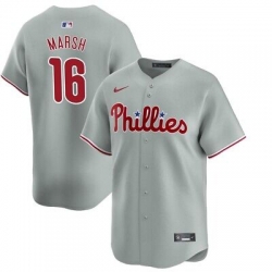 Men Philadelphia Phillies 16 Brandon Marsh Gray Cool Base Stitched Baseball Jersey