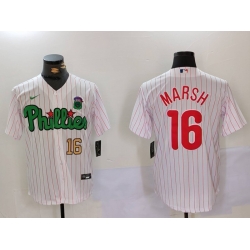 Men Philadelphia Phillies 16 Brandon Marsh White Green Cool Base Stitched Jersey 5