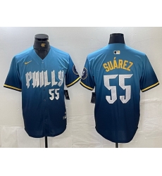 Men Philadelphia Phillies 55 Ranger Suarez Blue 2024 City Connect Limited Stitched Jersey 6