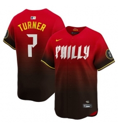 Men Philadelphia Phillies 7 Trea Turner Red 2024 City Connect Limited Stitched Jersey