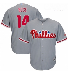 Mens Majestic Philadelphia Phillies 14 Pete Rose Replica Grey Road Cool Base MLB Jersey