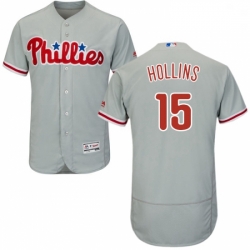 Mens Majestic Philadelphia Phillies 15 Dave Hollins Grey Road Flex Base Authentic Collection MLB Jersey