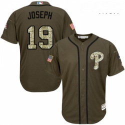 Mens Majestic Philadelphia Phillies 19 Tommy Joseph Replica Green Salute to Service MLB Jersey 