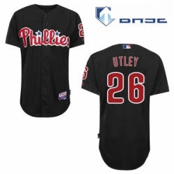 Mens Majestic Philadelphia Phillies 26 Chase Utley Replica Black Cool Base MLB Jersey