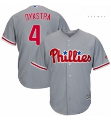 Mens Majestic Philadelphia Phillies 4 Lenny Dykstra Replica Grey Road Cool Base MLB Jersey 