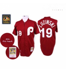 Mens Mitchell and Ness Philadelphia Phillies 19 Greg Luzinski Replica Red Throwback MLB Jersey