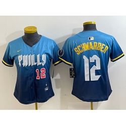 Women Philadelphia Phillies 12 Kyle Schwarber Blue 2024 City Connect Limited Stitched Jersey 8