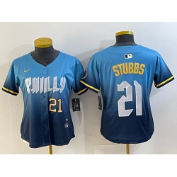 Women Philadelphia Phillies 21 Garrett Stubbs Blue 2024 City Connect Limited Stitched Jersey 1