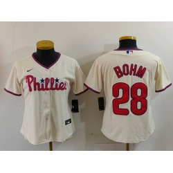 Women Philadelphia Phillies 28 Alec Bohm Cream Cool Base Stitched Baseball Jersey