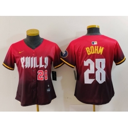 Women Philadelphia Phillies 28 Alec Bohm Red 2024 City Connect Limited Stitched Baseball Jersey 1