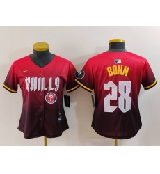 Women Philadelphia Phillies 28 Alec Bohm Red 2024 City Connect Limited Stitched Baseball Jersey 3