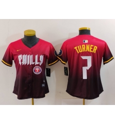 Women Philadelphia Phillies 7 Trea Turner Red 2024 City Connect Limited Stitched Baseball Jersey 2