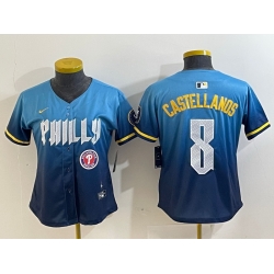 Women Philadelphia Phillies  8 Nick Castellanos Blue 2024 City Connect Limited Stitched Jersey