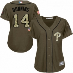 Womens Majestic Philadelphia Phillies 14 Jim Bunning Authentic Green Salute to Service MLB Jersey 