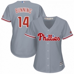 Womens Majestic Philadelphia Phillies 14 Jim Bunning Replica Grey Road Cool Base MLB Jersey 