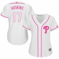 Womens Majestic Philadelphia Phillies 17 Rhys Hoskins Authentic White Fashion Cool Base MLB Jersey 