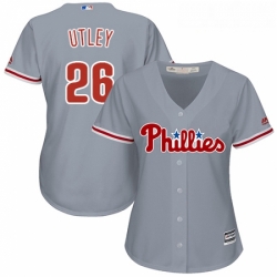 Womens Majestic Philadelphia Phillies 26 Chase Utley Authentic Grey Road Cool Base MLB Jersey