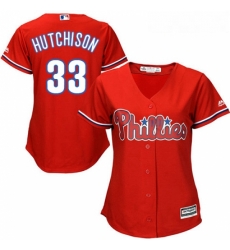 Womens Majestic Philadelphia Phillies 33 Drew Hutchison Authentic Red Alternate Cool Base MLB Jersey 