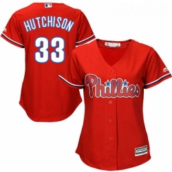 Womens Majestic Philadelphia Phillies 33 Drew Hutchison Replica Red Alternate Cool Base MLB Jersey 