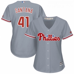 Womens Majestic Philadelphia Phillies 41 Carlos Santana Authentic Grey Road Cool Base MLB Jersey 