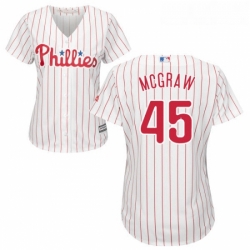 Womens Majestic Philadelphia Phillies 45 Tug McGraw Authentic WhiteRed Strip Home Cool Base MLB Jersey