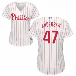 Womens Majestic Philadelphia Phillies 47 Larry Andersen Replica WhiteRed Strip Home Cool Base MLB Jersey