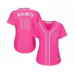 Womens Philadelphia Phillies 10 J T Realmuto Replica Pink Fashion Cool Base Baseball Jersey 