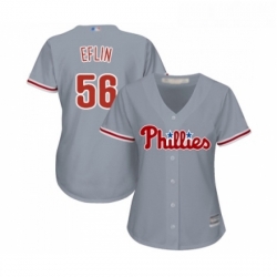 Womens Philadelphia Phillies 56 Zach Eflin Replica Grey Road Cool Base Baseball Jersey 