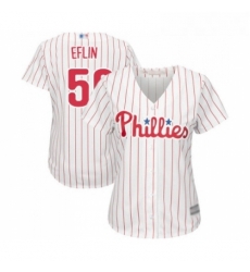 Womens Philadelphia Phillies 56 Zach Eflin Replica White Red Strip Home Cool Base Baseball Jersey 